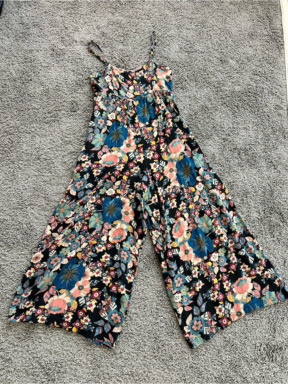 Natural Life Floral Wide-Leg Jumpsuit in Black with Multicolor Blooms